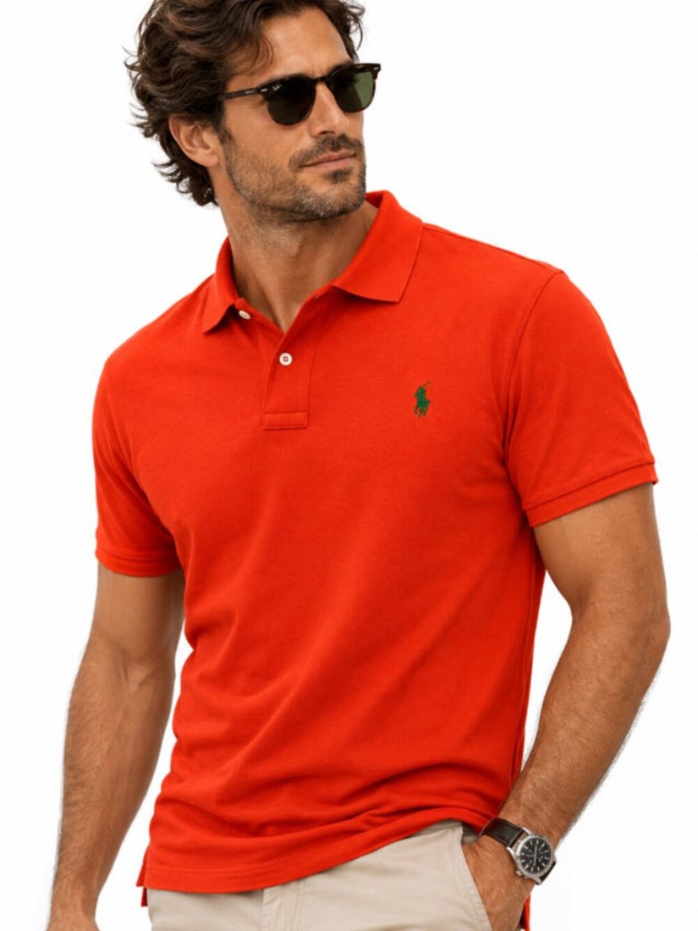 Polo Ralph Lauren Orange Polo Shirt Green Pony Cotton XL Classic Fit Preppy